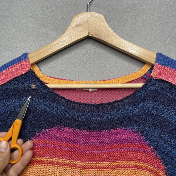 Free People Multicolor Knit Fringe Sweater Top Boho Style Size M - Picture 3 of 5